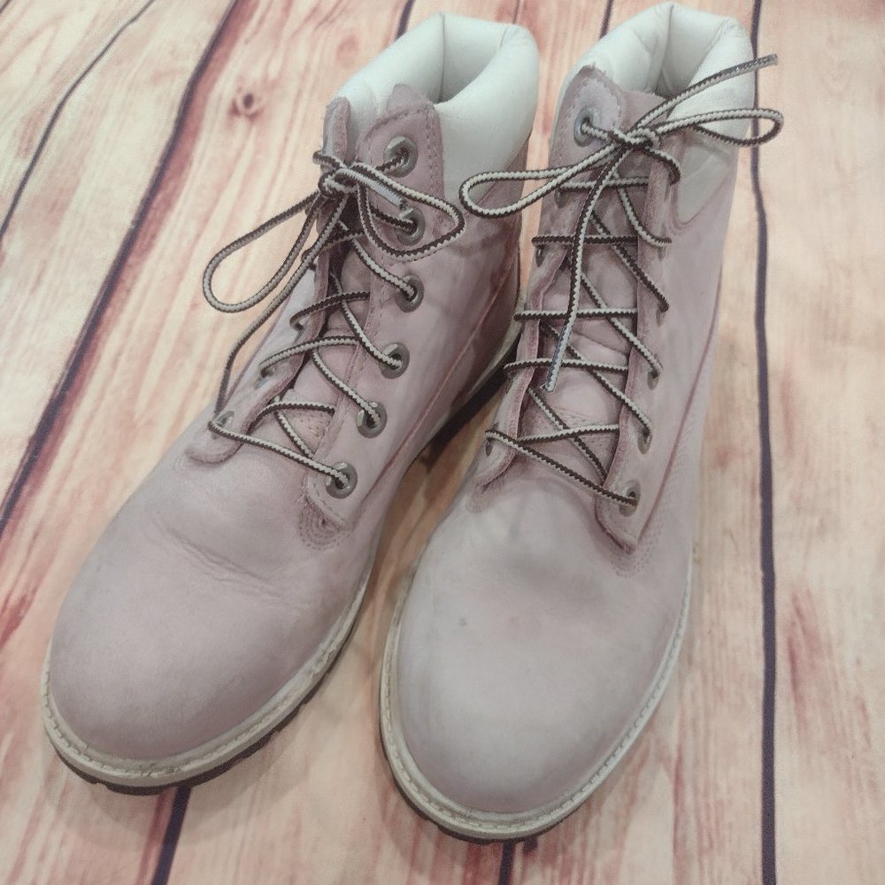Timberland Premium Leather Nubuck Light Pink/Lilac Boots Girls size 6 Women sz 8